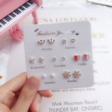 7 Pairs/set Of Simple One Week Earrings Set Fashion Earrings Combination Set Female Love Star Moon Flower Simple Cute Stud Earrings Jewelry
