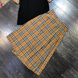 D-clothing BurberryWomen's Japan high Waisted Pleated Cosplay Costumes Skirts + black T-shirt
