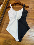 D-clothing Women One Piece Vintage Deep V Neck Halter Backless Monokini Swimsuits Bathing Suits