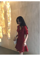D-clothing Dior Dresses for Women V Neck Ruffle Polka Dot Loose Swing Casual Short T-Shirt Dress