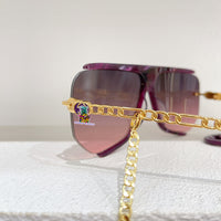 S-sunglasses gucci Women Half-frame Metal Cut-rimmed Sunglasses For GG0897/S With Pendant Stylish Retro Large Frame Sungshades Men Personality Frame Sun Glasses Light Blocking Glasses Women Half Rim Sunglasses Korean Style Fashion Eyewear