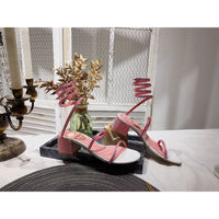 S-shoe R.e.n.e C.a.o.v.i.l.l.a Womens Chunky Block Low Mid Heel Lace Up Strappy Sandal Faux Suede Shoes
