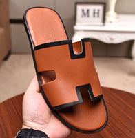 S-shoe H.e.r.m.e.s Spring Summer New Flat-bottom Wear Lazy Beach Toe Comfort Joker Slippers Women's Genuine Cow Leather Slippers Couple Indoor Non-slip Men Women Home Fashion Casual Single Shoes PVC Soft Soles