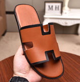 S-shoe H.e.r.m.e.s Spring Summer New Flat-bottom Wear Lazy Beach Toe Comfort Joker Slippers Women's Genuine Cow Leather Slippers Couple Indoor Non-slip Men Women Home Fashion Casual Single Shoes PVC Soft Soles