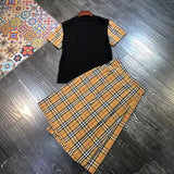 D-clothing BurberryWomen's Japan high Waisted Pleated Cosplay Costumes Skirts + black T-shirt