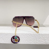 S-sunglasses gucci Women Half-frame Metal Cut-rimmed Sunglasses For GG0897/S With Pendant Stylish Retro Large Frame Sungshades Men Personality Frame Sun Glasses Light Blocking Glasses Women Half Rim Sunglasses Korean Style Fashion Eyewear