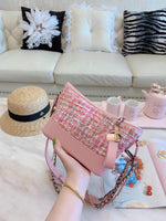 M-Handbag 20-15cm Tweed Crossbody Purse Multi-Color Striped Lattice Cross Body Shoulder Purse Bag Tote Handbag for Women