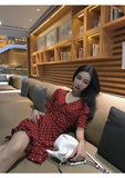 D-clothing Dior Dresses for Women V Neck Ruffle Polka Dot Loose Swing Casual Short T-Shirt Dress