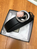 A-accessories GUCCI 3.8cm Men's Casual Leather Belt Trinity Style for Jeans Khakis Dress Leather Strap Silver Prong Buckle Belt