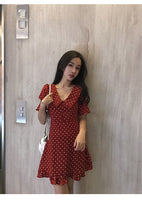 D-clothing Dior Dresses for Women V Neck Ruffle Polka Dot Loose Swing Casual Short T-Shirt Dress