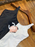 D-clothing Women One Piece Vintage Deep V Neck Halter Backless Monokini Swimsuits Bathing Suits