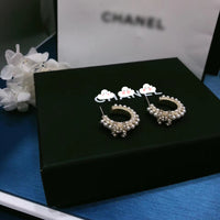 J-jewelry Chanel Fashion Lady Gold Freshwater Pearl Stud Earrings Double Sided Round White Pearl Earrings Perforated Jewelry