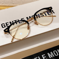 S-sunglasses Round Frame Computer Anti Radiation Replaceable Hinges High Quality Eyeglass For Kito Black Acetate And Gold Metal Frame Anti Blue Reading Beta Titanium Glasses For Women Men