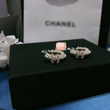J-jewelry Chanel Fashion Lady Gold Freshwater Pearl Stud Earrings Double Sided Round White Pearl Earrings Perforated Jewelry