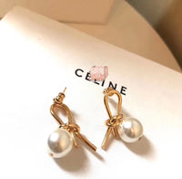 J-jewelry Celine Womens Gold Knotted Hoop Post Earrings with Pearl