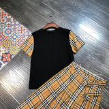 D-clothing BurberryWomen's Japan high Waisted Pleated Cosplay Costumes Skirts + black T-shirt