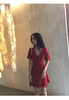 D-clothing Dior Dresses for Women V Neck Ruffle Polka Dot Loose Swing Casual Short T-Shirt Dress
