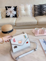 M-Handbag Prada 22-18cm Glossy Envelope Evening Clutch Faux Patent Leather Women Chain Shoulder Bag Solid Color Purse