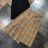 D-clothing BurberryWomen's Japan high Waisted Pleated Cosplay Costumes Skirts + black T-shirt