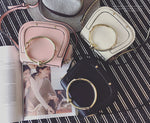 L-package Small Purse Vintage Satchel  Ring Handle for Women PU Leather Cover Hasp Crossbody Saddle Shoulder Bag Rivet Bag