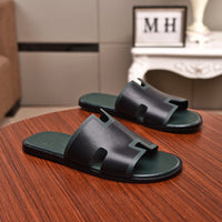 S-shoe H.e.r.m.e.s Spring Summer New Flat-bottom Wear Lazy Beach Toe Comfort Joker Slippers Women's Genuine Cow Leather Slippers Couple Indoor Non-slip Men Women Home Fashion Casual Single Shoes PVC Soft Soles