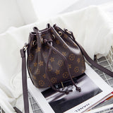 L-package 18-12-18cm Drawstring Bucket Bag for Women Cowhide Leather Crossbody Purse Shoulder Bag