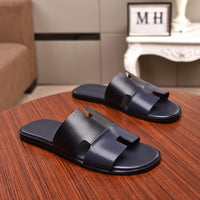 S-shoe H.e.r.m.e.s Spring Summer New Flat-bottom Wear Lazy Beach Toe Comfort Joker Slippers Women's Genuine Cow Leather Slippers Couple Indoor Non-slip Men Women Home Fashion Casual Single Shoes PVC Soft Soles