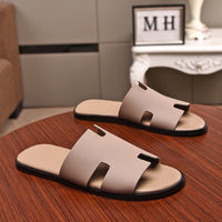 S-shoe H.e.r.m.e.s Spring Summer New Flat-bottom Wear Lazy Beach Toe Comfort Joker Slippers Women's Genuine Cow Leather Slippers Couple Indoor Non-slip Men Women Home Fashion Casual Single Shoes PVC Soft Soles