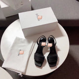 S-shoe N.E.O.U.S Summer Single Cusp Shoe Strappy Heels Solid Buckle Classics Color Block Shoes Slip-on strappy leather sandals with a geometric heel