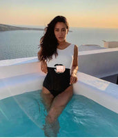D-clothing Women One Piece Vintage Deep V Neck Halter Backless Monokini Swimsuits Bathing Suits
