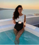 D-clothing Women One Piece Vintage Deep V Neck Halter Backless Monokini Swimsuits Bathing Suits