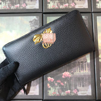 A-accessories GUCCI NO.524291 19-10-2.5cm Women’s Long PU Leather Wallet with Credit Card Holders Money Organizer Zipper Purse Wristlet Handbag