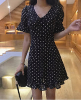 D-clothing Dior Dresses for Women V Neck Ruffle Polka Dot Loose Swing Casual Short T-Shirt Dress