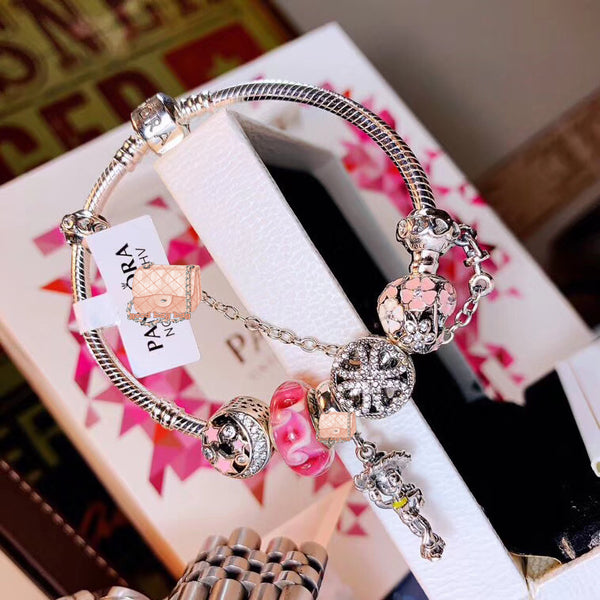 J-jewelry Pandora Silver Plated Snake Chain Charm Bracelets Crystal Beads Bracelet for Women