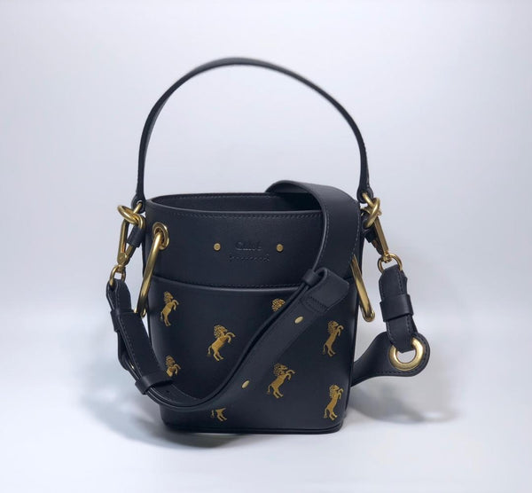 H-bag CHLOÉ Mini Roy bucket bag in smooth calfskin with "little horses" embroidery 20×17×7.5cm NO.63073a