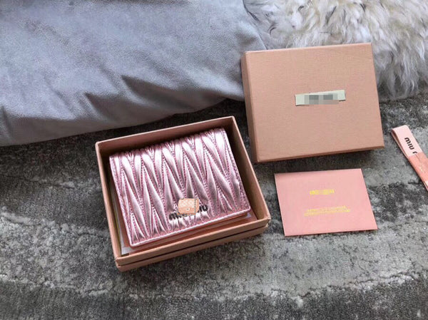 A-accessories MIU MIU NO.LT.5MV204 8-11cm Women Wallets Small Bifold Leather Pocket Wallet Ladies Mini Short Purse