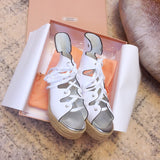 S-shoe MIU MIU Women High Shoes Adjustable Buckle Open Toe Wedges Shoes Summer Fashion Sandals