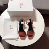 S-shoe N.E.O.U.S Summer Single Cusp Shoe Strappy Heels Solid Buckle Classics Color Block Shoes Slip-on strappy leather sandals with a geometric heel