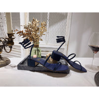 S-shoe R.e.n.e C.a.o.v.i.l.l.a Womens Chunky Block Low Mid Heel Lace Up Strappy Sandal Faux Suede Shoes