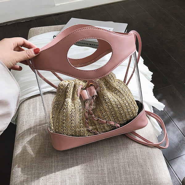 L-package Womens Candy Color Diamond lattice Clear Bags Clear Purse PVC Plastic Transparent Handbags Weekender Shopping Tote See Through Bag for Work