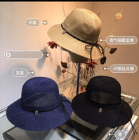 C-hat Womens Wide Brim Sun Hat with Wind Lanyard UPF 50 Beach Summer Sun Straw Hats for Women