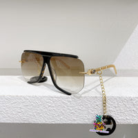 S-sunglasses gucci Women Half-frame Metal Cut-rimmed Sunglasses For GG0897/S With Pendant Stylish Retro Large Frame Sungshades Men Personality Frame Sun Glasses Light Blocking Glasses Women Half Rim Sunglasses Korean Style Fashion Eyewear