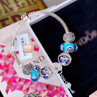 J-jewelry Pandora Silver Plated Snake Chain Charm Bracelets Crystal Beads Bracelet for Women