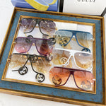S-sunglasses gucci Women Half-frame Metal Cut-rimmed Sunglasses For GG0897/S With Pendant Stylish Retro Large Frame Sungshades Men Personality Frame Sun Glasses Light Blocking Glasses Women Half Rim Sunglasses Korean Style Fashion Eyewear