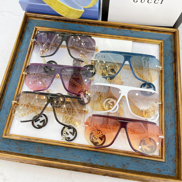 S-sunglasses gucci Women Half-frame Metal Cut-rimmed Sunglasses For GG0897/S With Pendant Stylish Retro Large Frame Sungshades Men Personality Frame Sun Glasses Light Blocking Glasses Women Half Rim Sunglasses Korean Style Fashion Eyewear