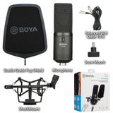 E-electronic XINPU New BOYA BY-M1000 Condenser Microphone Large Diaphragm 3 Polar Patterns for Singer Songwriter Podcaster Voiceover Artist Studio Mic