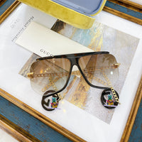 S-sunglasses gucci Women Half-frame Metal Cut-rimmed Sunglasses For GG0897/S With Pendant Stylish Retro Large Frame Sungshades Men Personality Frame Sun Glasses Light Blocking Glasses Women Half Rim Sunglasses Korean Style Fashion Eyewear