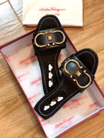 S-shoe S.a.l.v.a.t..o.r.e F.e.r.r.a.g.a.m.o Women's Wide Width Slide Sandals Slip On Flat Cross Strap Casual Summer Shoes