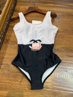 D-clothing Women One Piece Vintage Deep V Neck Halter Backless Monokini Swimsuits Bathing Suits