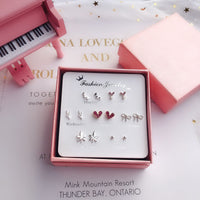 7 Pairs/set Of Simple One Week Earrings Set Fashion Earrings Combination Set Female Love Star Moon Flower Simple Cute Stud Earrings Jewelry